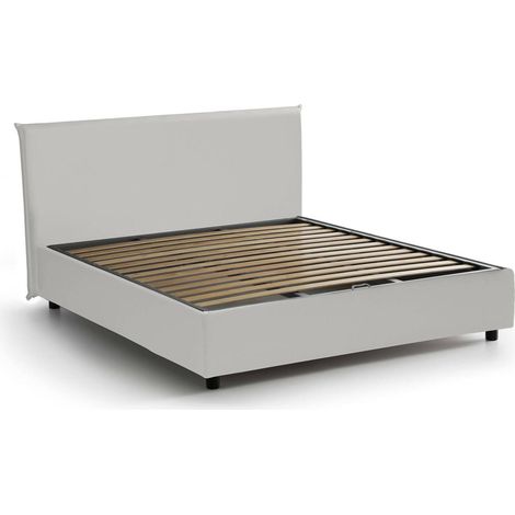 Talamo Italia - Letto alla francese Augustus, Letto contenitore in ecopelle, Apertura frontale, adatto per materasso Cm 140x200, 100% Made in Italy, Bianco
