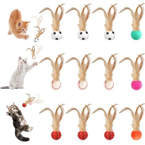 Cat Balls with Feathers 25 mm Bouncy Ball, Cat Balls with Feather, Toy for Kittens for Kittens Training Indoor (1/5)