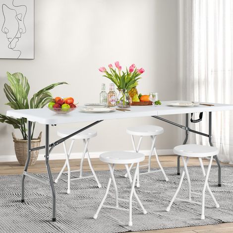 Table à Manger Pliante 180 CM Table en Plastique Robuste avec Poignée Pieds en Métal & Patins Antidérapants Table Utilitaire Longue en Deux (1/3)