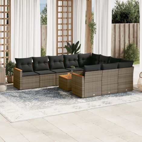 11-tlg. Garten-Sofagarnitur mit Kissen Grau Poly Rattan vidaXL (1/3)
