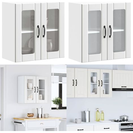 vidaXL Küchen-Hängeschrank mit Glastür Lucca Weiß Holzwerkstoff (1/5)
