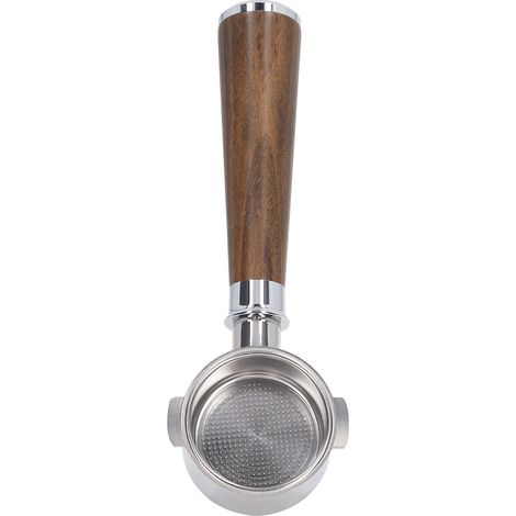 Porte-filtre 51 mm à 2 oreilles, sans fond, en acier inoxydable, pour cafetière Delonghi ECO310, finition palissandre noir. (1/5)