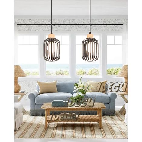 Lustre Suspension - - Vintage - Métal Noir - 2 Ampoules - Design Scandinave Moderne (1/5)
