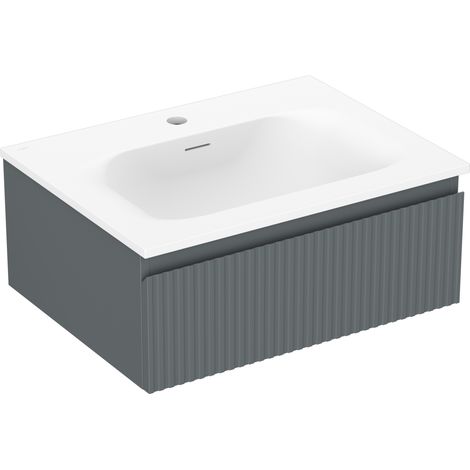 Mexen Rivel Badezimmer-Schrank 60 cm mit Waschbecken Vela, 1 Schublade, geriffelt, Graphit matt/weiß matt - 91A20-06023-1-BF66-