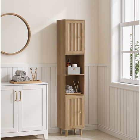 Mobile bagno alto 32 x 30 x 169 cm con 2 ante e ripiani aperti, rovere DESVIAE (1/5)