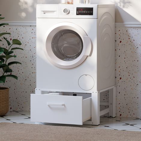 Waschmaschinen-Sockel mit Schublade Stahl Max. 150 kg en.casa (1/5)