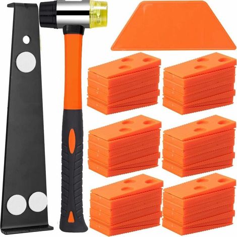 Kit d'Installation pour Sol Stratifié, Kit Pose Parquet Stratifié avec 60 Entretoises Bloc de Frappe, Barre de Traction Robuste et Maillet en Fibre de Verre, Poignée Souple Antidérapante (1/5)