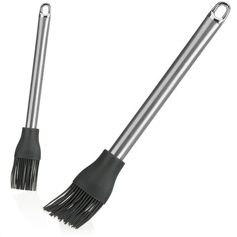 2x pinceau de cuisson en silicone - pinceau à glacer pour la cuisine - aide à la cuisson et à la pâtisserie pour le glaçage et le badigeonnage (2x pinceau pâtissier gris) (1/5)