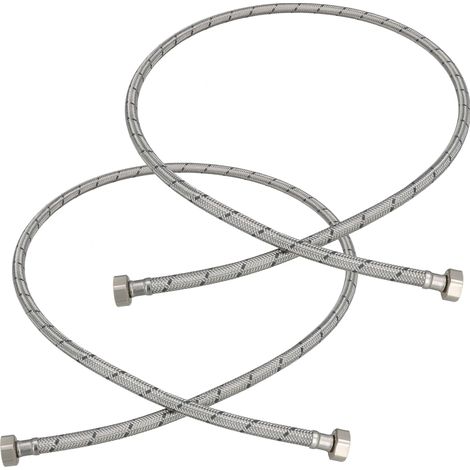KOTARBAU® Lot de 2 Flexible Robinet 1/2"x1/2" - Tuyau Robinet 140cm - Acier Inoxydable - Rallonge Robinet Cuisine Flexible - Tuyau Robinet Cuisine Flexible - Tuyau Flexible Plomberie - Argent (1/4)