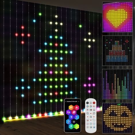 Rideau lumineux LED intelligent 3x3m avec synchronisation musicale, télécommande et application, effets et couleurs personnalisables (1/5)