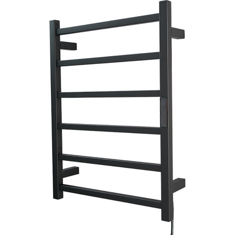 Sèche-serviettes électrique mural 80W avec minuterie – Acier inoxydable 304 noir – Température réglable 45-70°C – IPX4 pour salle de bain (1/4)