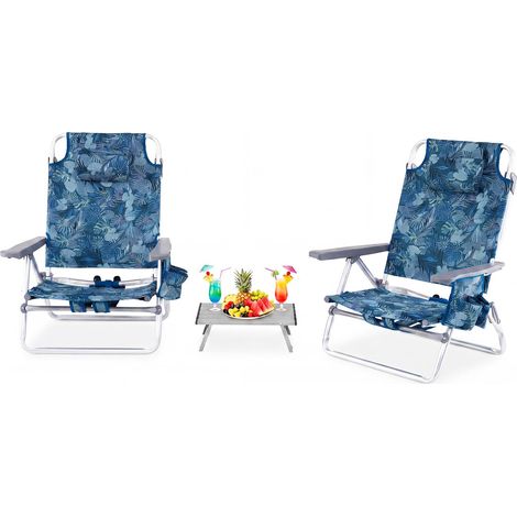 COSTWAY Set Sedia da Spiaggia, Schienale Regolabile 5 Livelli (Blu Scuro) (1/5)