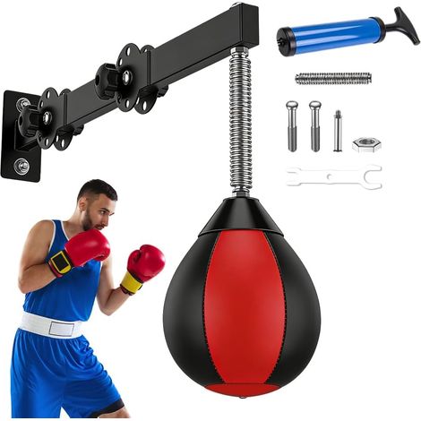 Speed Punching Ball - Hauteur réglable et pliable - Support mural - Balle de boxe avec suspension - Pour enfants, adolescents et adultes - Entraînement de gym à domicile - Amélioration des réflexes et (1/5)