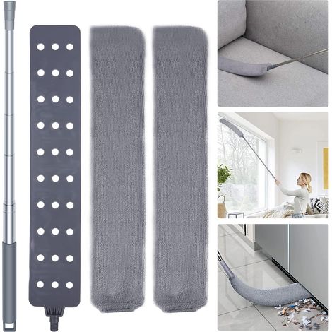Outils de dépoussiérage et de nettoyage, équipés d'un chiffon à poussière lavable et rétractable, pour nettoyer le dessous des meubles. (1/5)