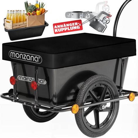 Monzana – Remorque de vélo 90 litres – Charge max. 80 kg – Cadre en tubes d'acier thermolaqué – Attelage rotatif de sécurité galvanisé