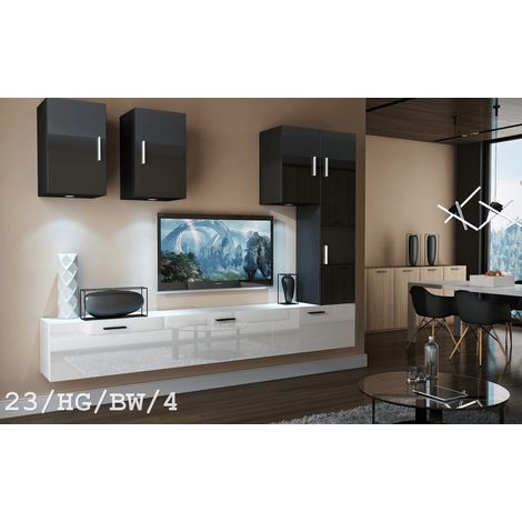 Ensemble meuble TV CONCEPT 23-23-HG-BW-4 noir-blanc brillant 249 cm (1/2)