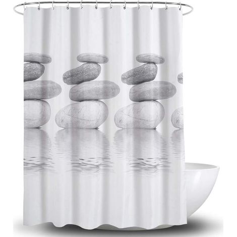 180 x 180 cm, gris galets gris Rideau de douche, résistant à la moisissure et imperméable, avec 12 anneaux de rideau de douche(Tige exclue) (1/5)