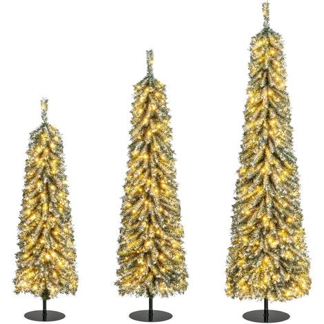 COSTWAY Albero di Natale Slim e Innevato con Luci 120/150 / 180 CM, Set di Alberi di Natale Artificiali Realistico con 216 & 302 & 505 Punte di Rami e 100 & 120 & 180 Luci LED (1/5)