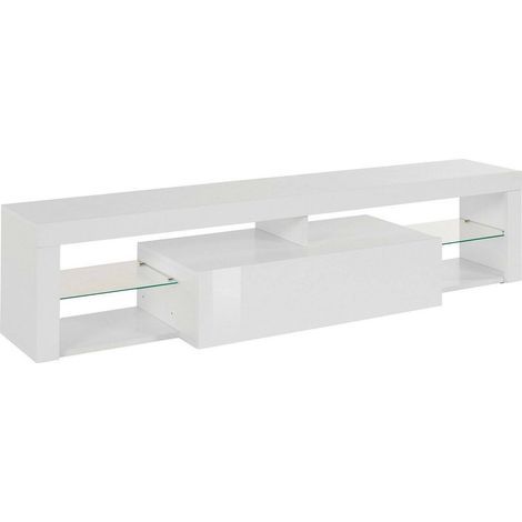 Dmora - Mobile porta TV Ivy, Base porta TV, Credenza bassa da soggiorno a 1 anta, 100% Made in Italy, 160x40h35 cm, Bianco lucido (1/5)