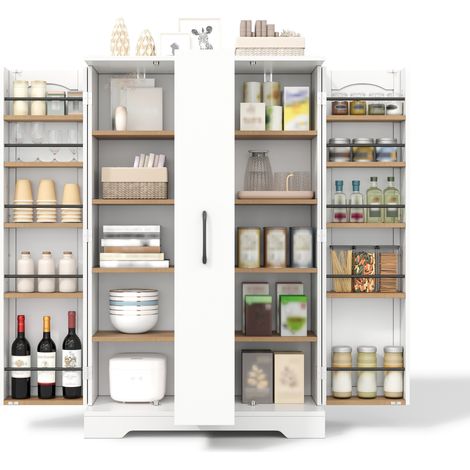 Buffet de cuisine blanc en MDF avec portes doubles, range-épices intégré, 4 niveaux de rangement vertical, étagères réglables, 120 x 78 x 35 cm, style moderne - CHICFURN (1/5)