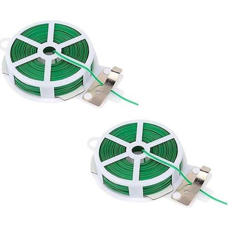 Fil de jardin avec pince coupante - 200 mètres de fil de fer doux, fil de ligature pour attacher fruits, fleurs, plantes et légumes - vert - 2 pièces