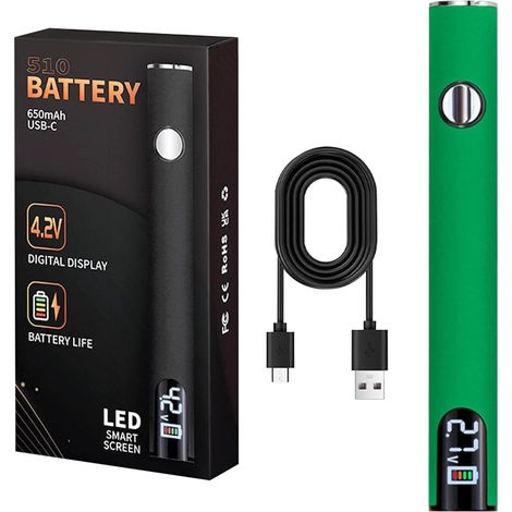 Soldering Pen - 650mAh Rechargeable - Adjustable Temperature 200°C–450°C - 510 Threaded Connector - USB-C Charging - LED Display - Green (1/3)