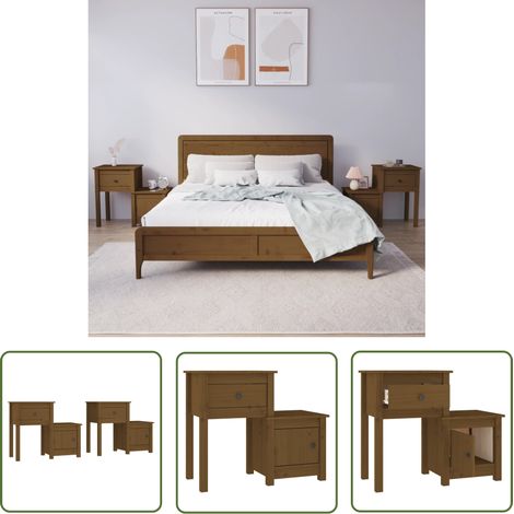 Lot de 2 Tables de Chevet, Tables de nuit, pour Chambre Salon Couloir, Marron miel 79,5x38x65,5 cm Pin solide OIB5863E (1/5)