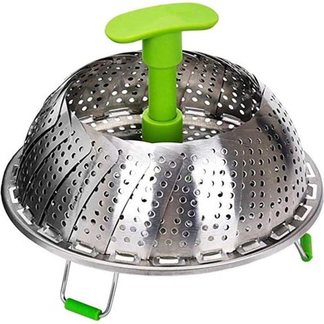 Cesta vaporera plegable de acero inoxidable con mango resistente al calor para cocinar verduras y pescado - Crezuo