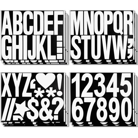 12 Bögen mit großen Buchstaben und Zahlen, 10 cm große Aufkleber, wasserfestes Alphabet, geeignet für Kunst und Handwerk, Briefkästen und Autos (weiß). (1/5)