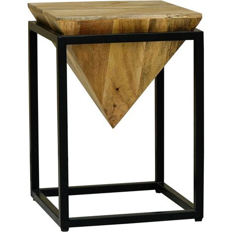 Ravi Iron Base Solid Wood Diamond Stool - Small - Mango Wood/Iron - L35 x W35 x H49 cm - Light Finish