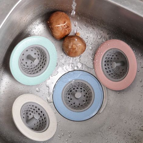 Lot de 4 filtres d'évier anti-obstruction, passoire en silicone pour déchets de cuisine, crépine ronde pour cheveux dans la salle de bain. (1/4)