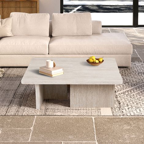 Lot de 2 tables basses modulables 120x120 cm effet travertin beige