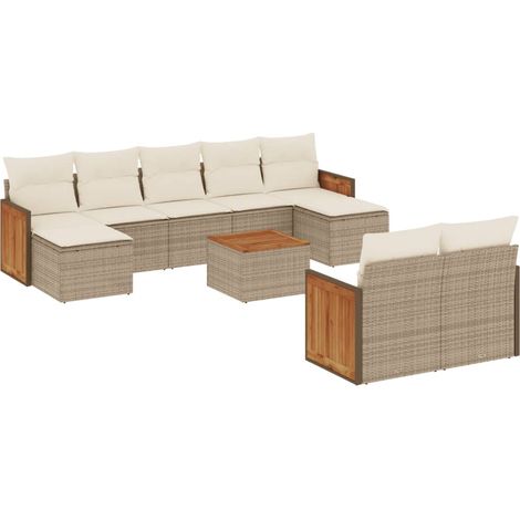 Maison Exclusive - Juego de sofás jardín con cojines beige 10 pza (1/3)
