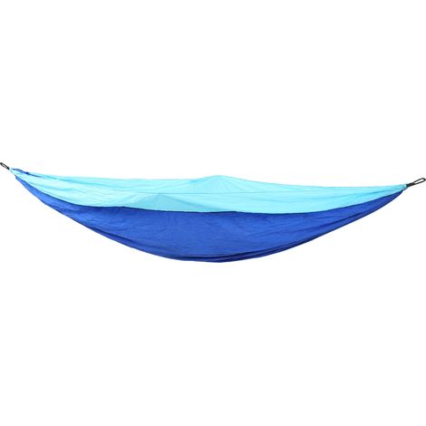 Tragbare Hängematte für 2 Personen aus Fallschirmseide, ideal für Reisen und Wanderungen. Himmelblau und Blau. (1/4)