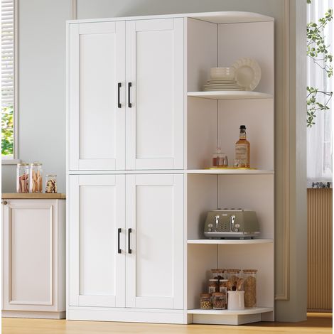 Armario alto de almacenamiento (103x40x163 cm), 4 puertas, estantes ajustables, MDF, blanco (1/5)