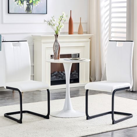 Lote de 2 sillas de comedor blancas de PU, respaldo ergonómico, diseño en arco (1/5)