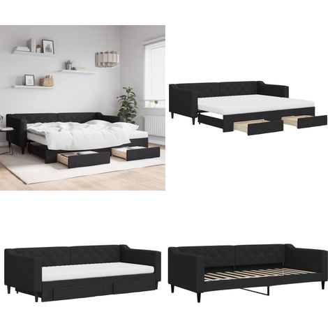 Tagesbett Ausziehbar mit Schubladen Schwarz 90x200 cm Stoff - Schlafcouch - Gästebett - Tagesbett - Ausziehbares Bett - Schlafsofa - Home & Living (1/5)