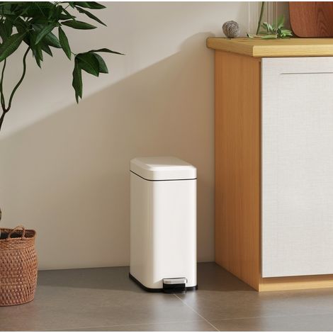 Poubelle de salle de bain 5L 29,2x14x32 cm blanca con pedal y tapa, metal, MEUBLIV (1/5)