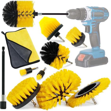 Brosse Perceuse, 10 Pièces Brosse Perceuse Nettoyage Kit pour Perceuse Électrique Brosse de Visseuse pour Voiture Roue pour Jantes, Salle de Bains