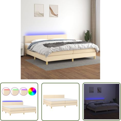 The Living Store Boxspringbett mit Matratze & LED Creme 200x200 cm Stoff - Boxspringbett - Betten - Schlafräume - Cremefarbenes Bett - Doppelbett (1/5)