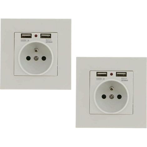 – Lot de 2 prises murales encastrables avec double port USB – Matériau PC ignifuge – Tension AC250V – Courant 16A – Installation facile (1/5)