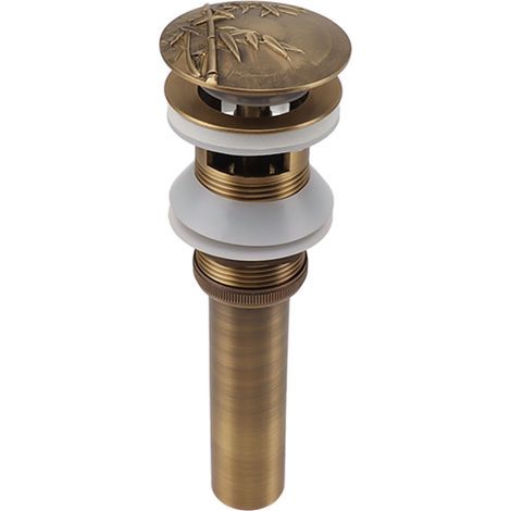 Bonde de lavabo escamotable vintage en laiton avec motif végétal, pour lavabo de salle de bain. Évacuation rapide grâce à son trop-plein intégré. (1/5)