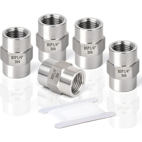 5 Pièces 1/4" BSP Femelle à Femelle Manchon Hexagonal, Adaptateur de Raccord de Tuyau en Acier Inoxydable 304 pour Plomberie Industrielle (1/5)