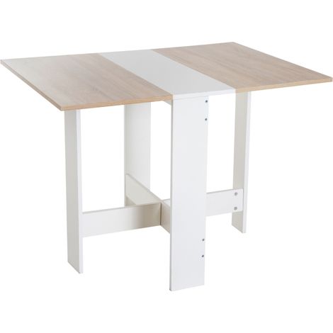 Folding Dining Table, Space-Saving Drop Leaf Kitchen Table for 4-6 People, Multi-functional Desk for Small Space, Flat & Studio, Modern Breakfast Table, Oak & White (1/5)