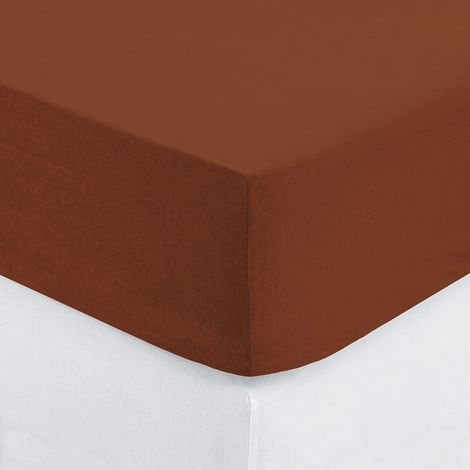 Drap housse coton uni 90 x 190 cm Couleur moderne terracotta (1/2)