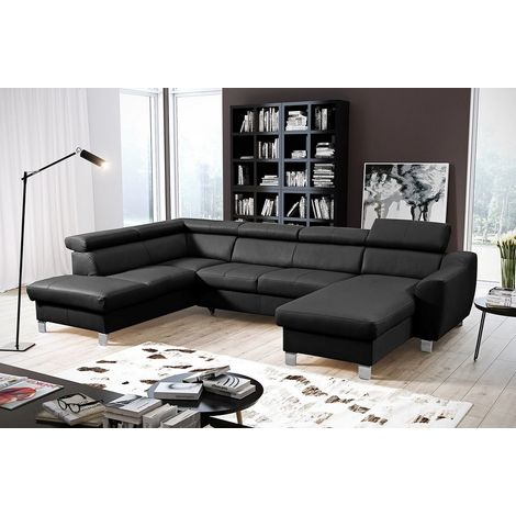 - Canapé d'angle en cuir italien de luxe 7/8 places ASTONIA, noir, angle gauche (1/5)