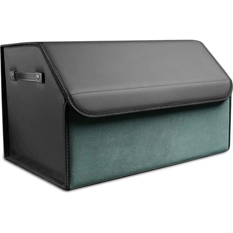 1 Organisateur de Coffre Pliable en Cuir PU et Suède avec Couvercle, Séparation Amovible et Poignée pour Auto SUV Camion (1/5)