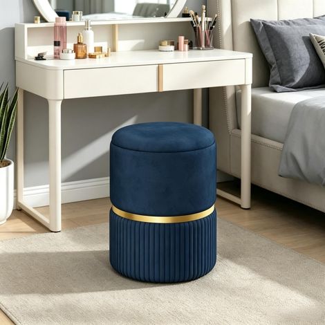 Velours bleu foncé texturé, assise confortable et gain de place : pouf coffre de rangement pour salon et chambre (1/5)