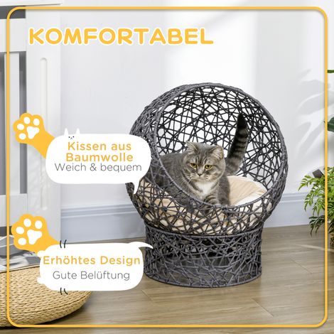 Panier pour chat avec coussin, lit pour félin, ensemble 2 pièces, dimensions 50x50x60 cm, teinte crème et marron (1/4)