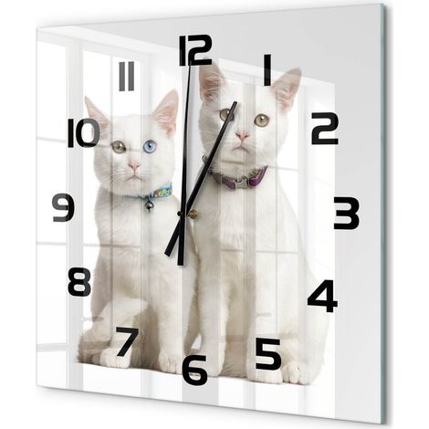 Grande Horloge Murale Carrée Style Moderne Verre Trempé Silencieuse pour Salon Chats blancs 60x60 cm (1/5)
